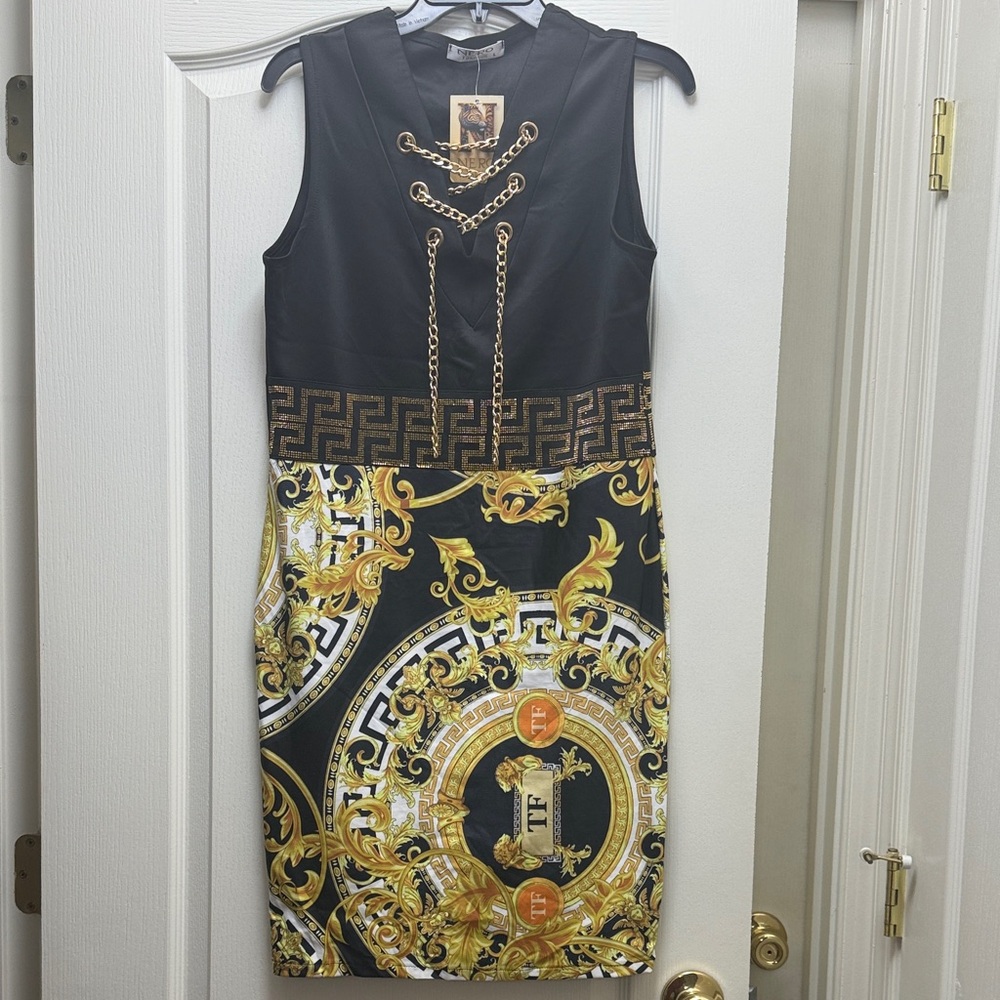 Elegant Black and Gold Chain Dress
